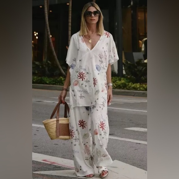 Zara Matching Set Embroidered Top and Bottom 2 Piece Set Size S and M Beach Pool - Picture 7 of 9